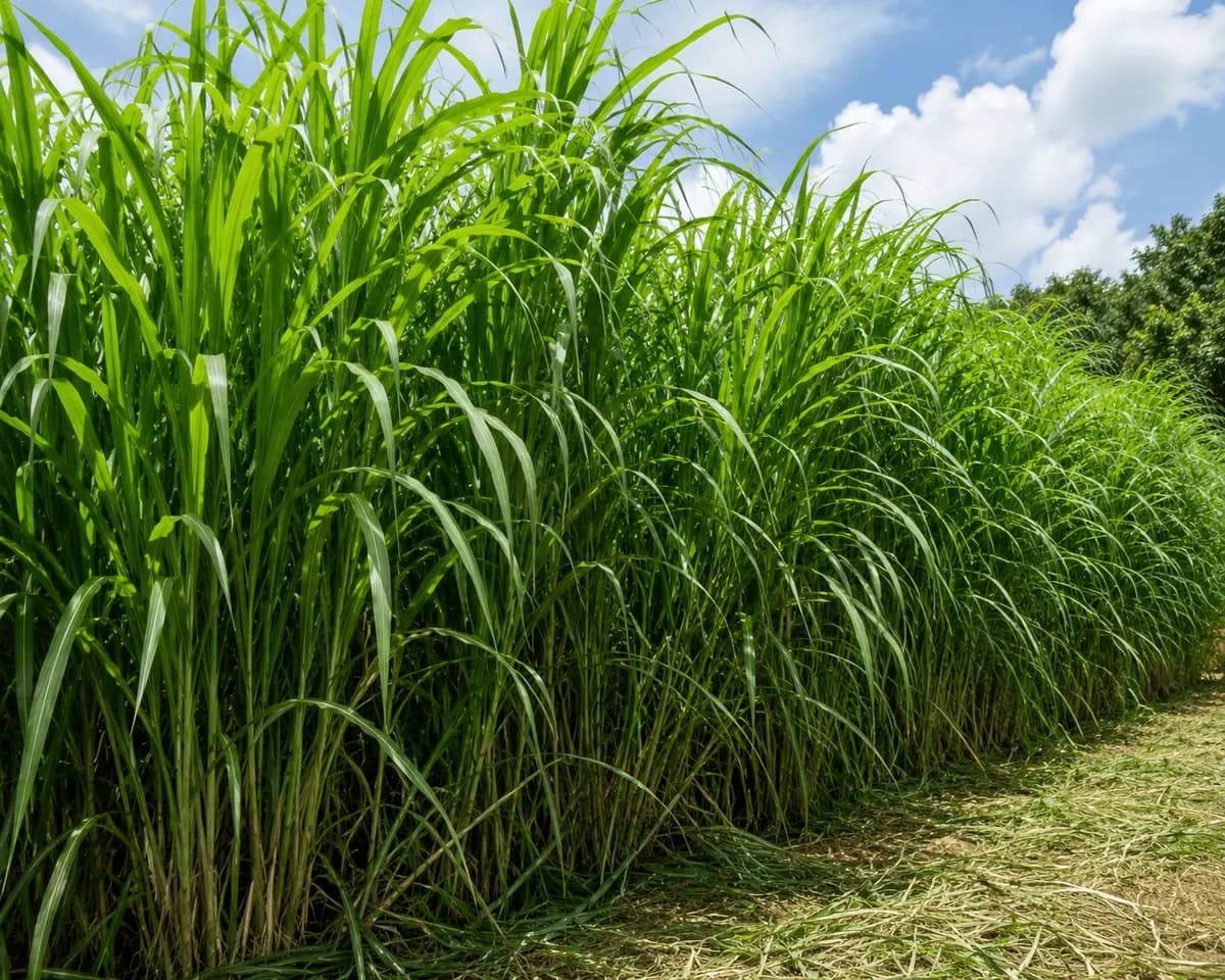 Napier grass growing at De Klomp Homestead
