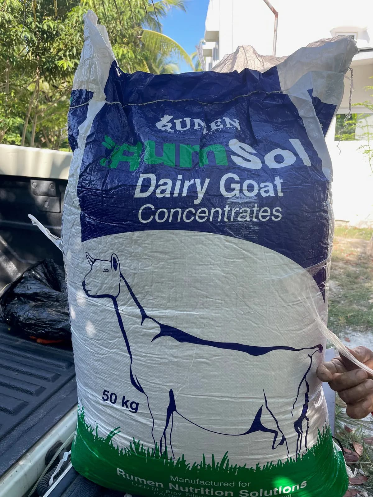 Bag of Rumsol Dairy Goat Concentrates used as supplementary feed at De Klomp Homestead